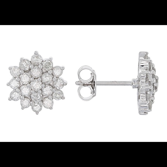 1.25 White Diamond 10k White Gold Earrings - Picture 2 of 10